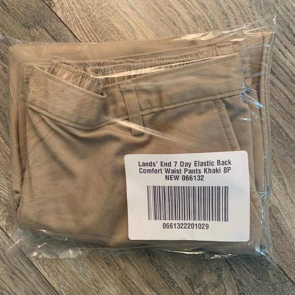 NWT LANDS' END 7 DAY ELASTIC BACK COMFORT WAIST PANTS KHAKI 8P (PETITE) - Picture 5 of 7